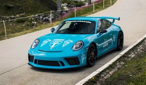 Превью обои porsche 911 gt3, porsche gt3, порше, спорткар, гонка, голубой