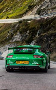 Превью обои porsche 911 gt3, porsche, спорткар, гонка, зеленый