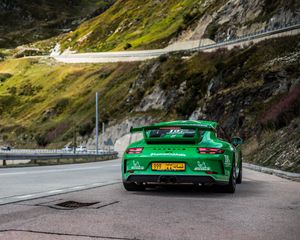 Превью обои porsche 911 gt3, porsche, спорткар, гонка, зеленый