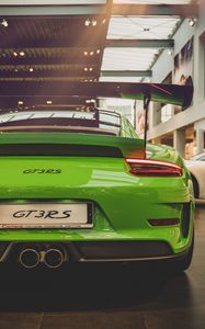 Превью обои porsche 911 gt3 rs, porsche 911, porsche, зеленый, вид сзади