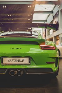 Превью обои porsche 911 gt3 rs, porsche 911, porsche, зеленый, вид сзади