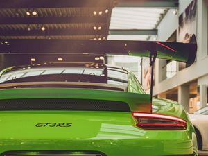 Превью обои porsche 911 gt3 rs, porsche 911, porsche, зеленый, вид сзади