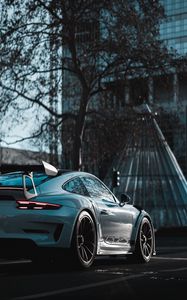 Превью обои porsche 911 gt3 rs, porsche, автомобиль, спорткар, белый, вид сбоку