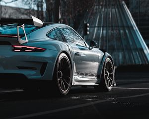 Превью обои porsche 911 gt3 rs, porsche, автомобиль, спорткар, белый, вид сбоку