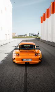 Превью обои porsche 911 gt3 rs, porsche, автомобиль, оранжевый, вид сзади