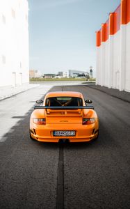 Превью обои porsche 911 gt3 rs, porsche, автомобиль, оранжевый, вид сзади