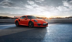 Превью обои porsche, 911, gt3rs, вид сбоку, красный