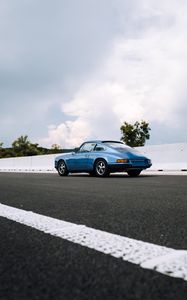Превью обои porsche 911, porsche, автомобиль, вид сбоку, дорога, синий