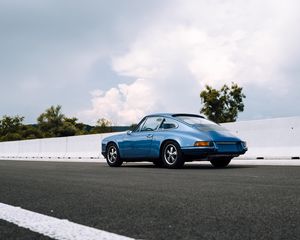 Превью обои porsche 911, porsche, автомобиль, вид сбоку, дорога, синий