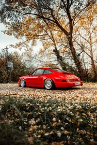 Превью обои porsche 911, porsche, автомобиль, спорткар, красный, старый, вид сбоку