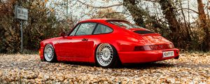 Превью обои porsche 911, porsche, автомобиль, спорткар, красный, старый, вид сбоку