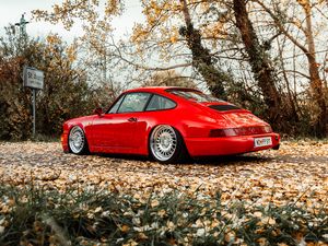 Превью обои porsche 911, porsche, автомобиль, спорткар, красный, старый, вид сбоку