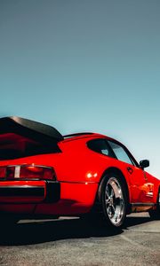 Превью обои porsche 911, porsche, автомобиль, красный, дорога, вид сзади