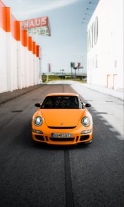 Превью обои porsche 911, porsche, автомобиль, оранжевый, дорога