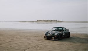 Превью обои porsche 911, porsche, машина, спорткар, черный, пляж
