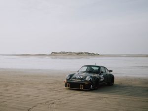 Превью обои porsche 911, porsche, машина, спорткар, черный, пляж
