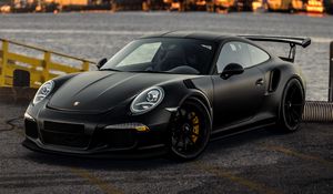 Превью обои porsche 911, porsche, машина, спорткар, черный, вид сбоку