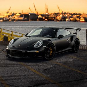 Превью обои porsche 911, porsche, машина, спорткар, черный, вид сбоку