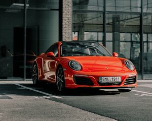 Превью обои porsche 911, porsche, спорткар, красный, вид спереди, машина