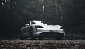 Превью обои porsche 911, porsche, вид сбоку, серый, лес