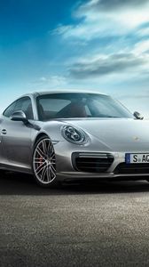 Превью обои porsche, 911, turbo, серый, вид сбоку