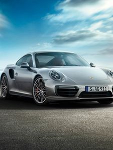 Превью обои porsche, 911, turbo, серый, вид сбоку