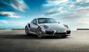 Превью обои porsche, 911, turbo, серый, вид сбоку