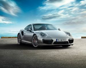 Превью обои porsche, 911, turbo, серый, вид сбоку