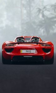 Превью обои porsche 918, porsche, спорткар, вид сзади, красный