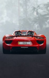 Превью обои porsche 918, porsche, спорткар, вид сзади, красный