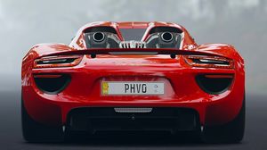 Превью обои porsche 918, porsche, спорткар, вид сзади, красный
