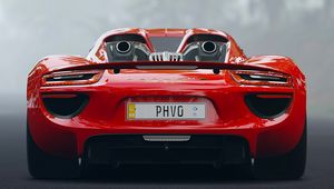 Превью обои porsche 918, porsche, спорткар, вид сзади, красный