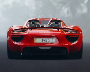 Превью обои porsche 918, porsche, спорткар, вид сзади, красный
