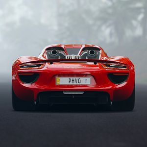 Превью обои porsche 918, porsche, спорткар, вид сзади, красный
