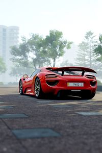 Превью обои porsche 918, porsche, спорткар, вид сбоку, красный