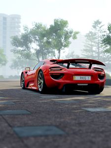 Превью обои porsche 918, porsche, спорткар, вид сбоку, красный