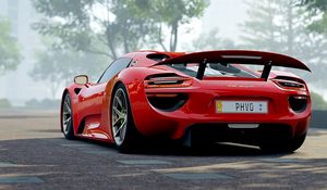 Превью обои porsche 918, porsche, спорткар, вид сбоку, красный