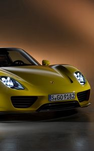 Превью обои porsche 918, spyder, porsche, желтый, вид сбоку