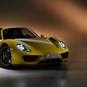 Превью обои porsche 918, spyder, porsche, желтый, вид сбоку