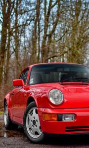 Превью обои porsche 964, carrera 4, красный, вид сбоку