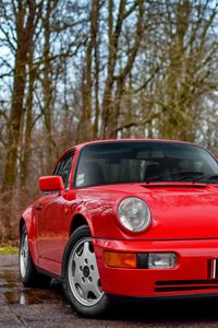 Превью обои porsche 964, carrera 4, красный, вид сбоку