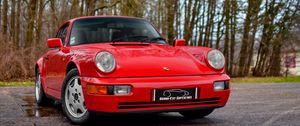 Превью обои porsche 964, carrera 4, красный, вид сбоку