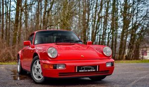 Превью обои porsche 964, carrera 4, красный, вид сбоку