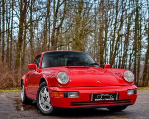 Превью обои porsche 964, carrera 4, красный, вид сбоку