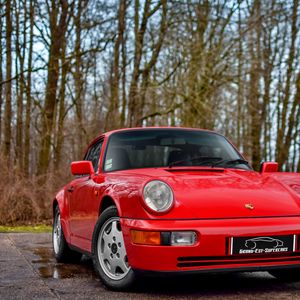 Превью обои porsche 964, carrera 4, красный, вид сбоку