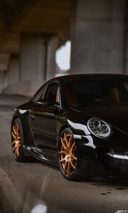 Превью обои porsche 997, porsche, спорткар, черный, вид спереди