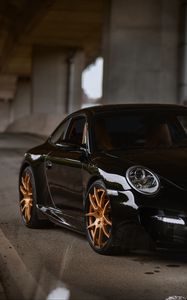 Превью обои porsche 997, porsche, спорткар, черный, вид спереди