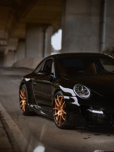 Превью обои porsche 997, porsche, спорткар, черный, вид спереди