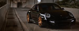 Превью обои porsche 997, porsche, спорткар, черный, вид спереди