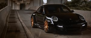 Превью обои porsche 997, porsche, спорткар, черный, вид спереди